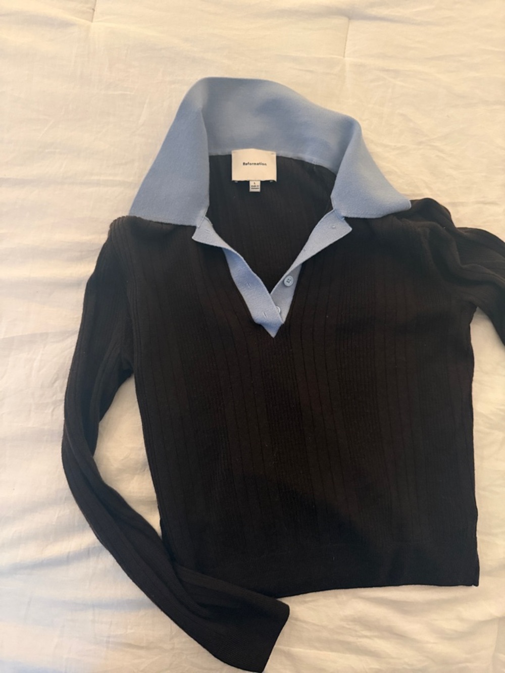Reformation Hernia Regenerative Wool Ribbed Long Sleeve Polo